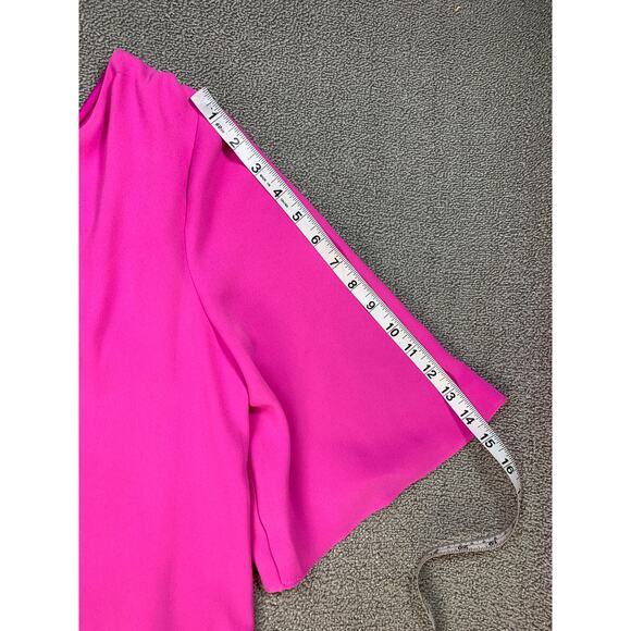 Trina Turk Gull Dress One Shoulder Mini Fringe Pink Snap Dragon Size Large - Picture 10 of 11